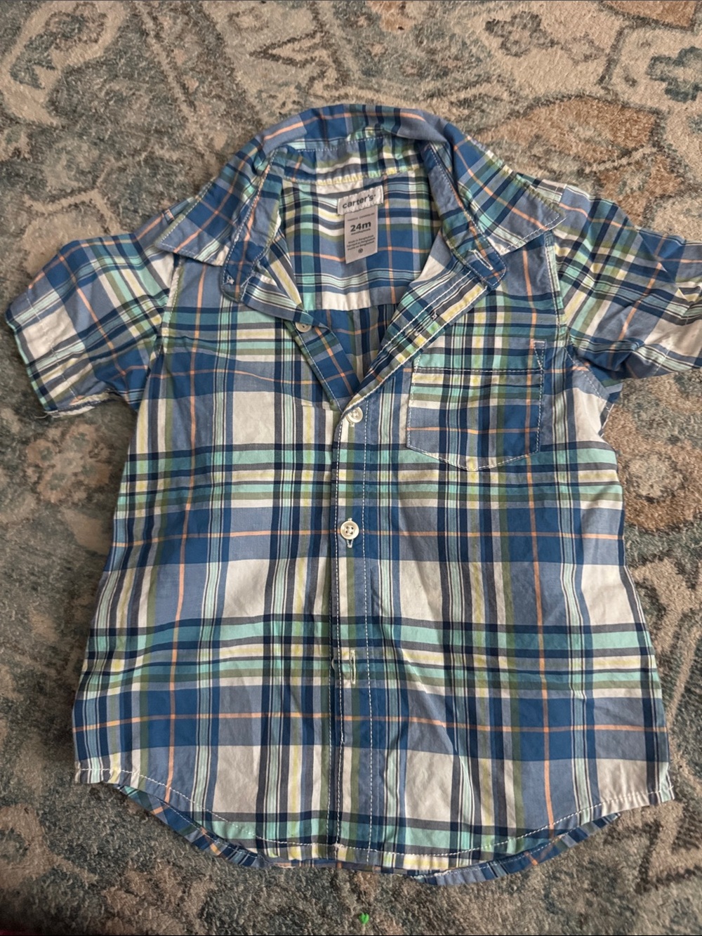 Carter's Blue, Green & White Plaid Button-Down Shirt